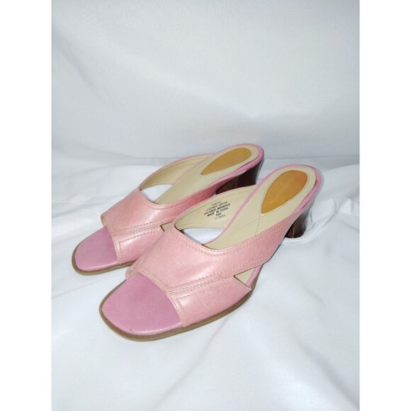 Vintage Liz Claiborne Tanaka Pink Leather Flex Slides Size 6.5M - Picture 2 of 8